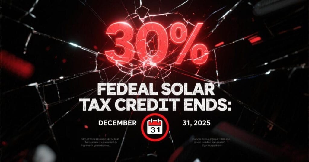 A graphic warning that the 30% federal solar tax credit for owned solar systems ends permanently on December 31, 2025.